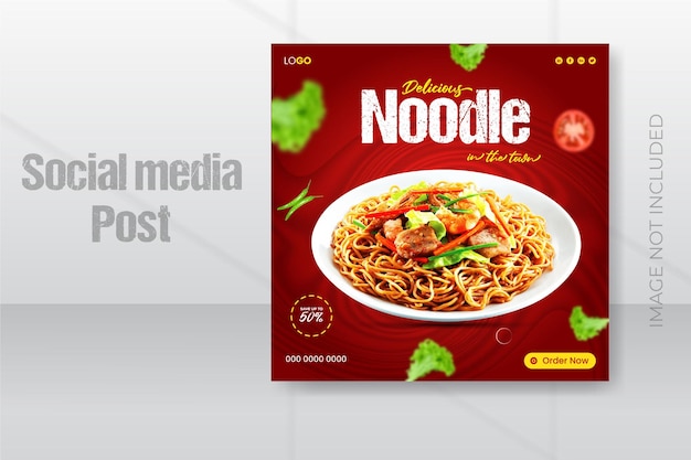 Vettore promozione speciale del cibo online di noodle sul banner dei post sui social media