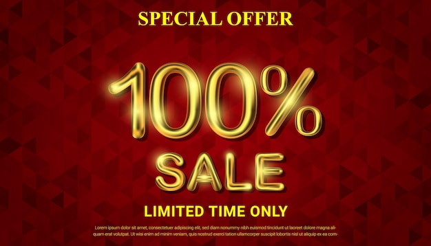 Special offer 100 percent off selling vector with golden 3d number