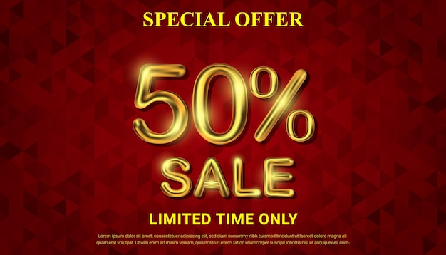 Special offer 50 percent off selling vector with golden 3d number