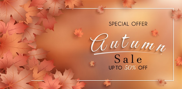 Offerta speciale autunno. e vendita banner design. con colorate foglie autunnali stagionali.