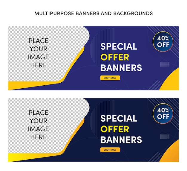 Special offer banner template set blue yellow shades