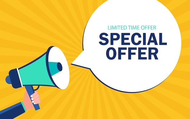 Vector special offer banner template with megaphone