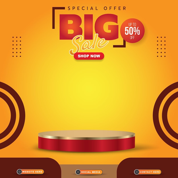 special offer big sale discount template banner with blank space 3d podium for product sale with abstract gradient red and orange background design2