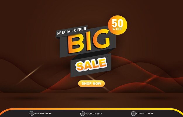 Vector special offer big sale template banner with blank space 3d podium for product sale with abstract gradient brown background design