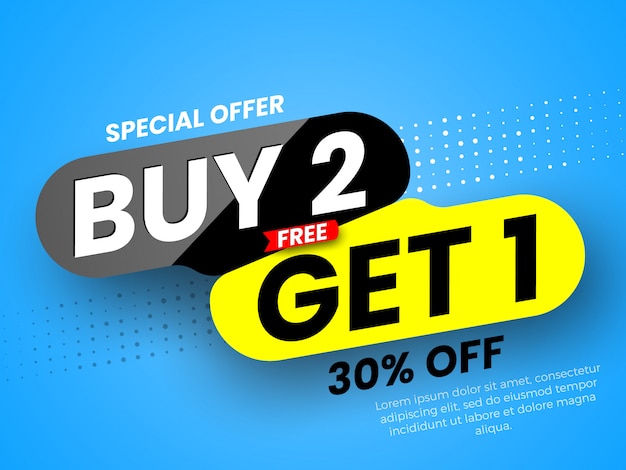 Special offer buy 2, free get 1 sale banner.