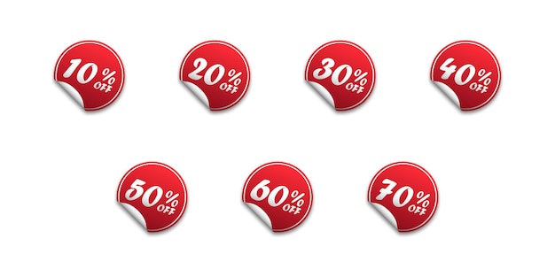 Special offer discount stickers with different sale percentage Flat vector illustration