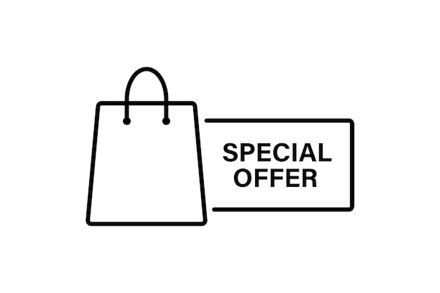 Special offer label. Vector illustration. Shopping bag icon in flat line style on white