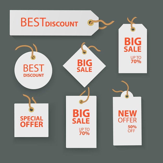 Vector special offer labels, cardboard price tag, sale coupon and voucher, vector format