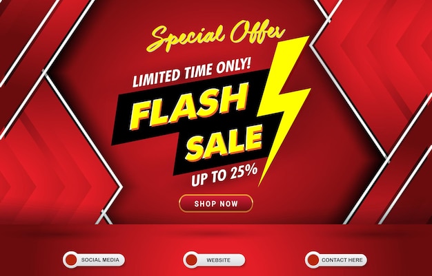 Vector special offer limited flash sale discount template banner with blank space for product sale with abstract gradient red background design