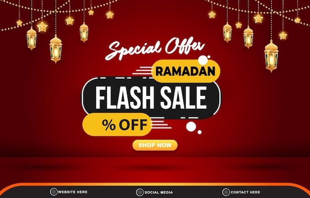 Special offer ramadan flash sale discount template banner with blank space for product sale with abstract gradient red background