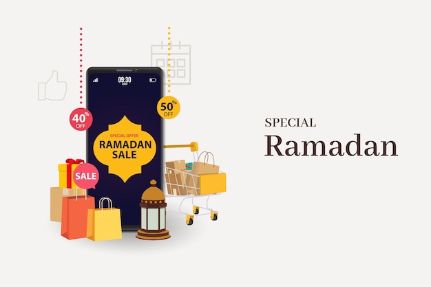 Vettore offerta speciale ramadan sale ramadan islamico kareem grande vendita con moschea islam arabo ramadan kareem