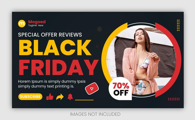 Vettore recensioni di offerte speciali black friday youtube video thumbnail design