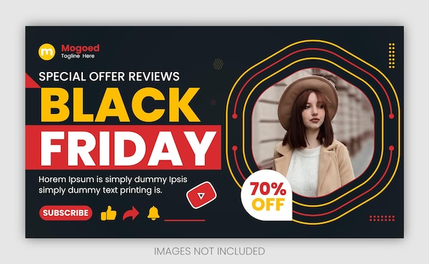 Vettore recensioni di offerte speciali black friday youtube design delle miniature dei video