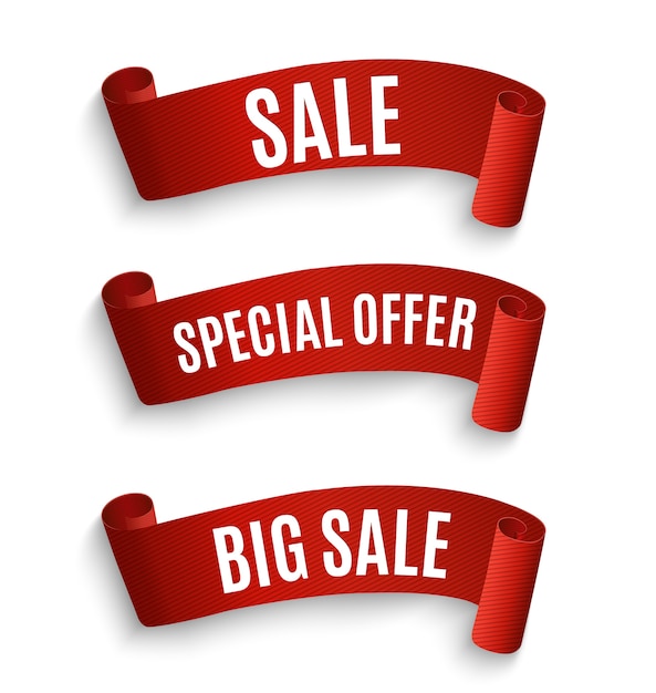 Vector special offer ribbon. red scroll. banner sale tag. market special offer discount.