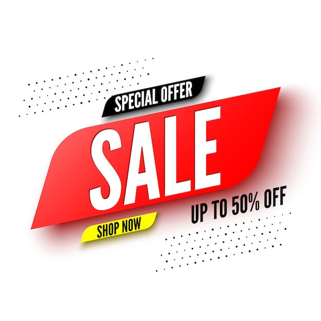 Special offer sale banner, up to 50% off.