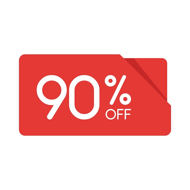 Special offer sale red rectangle origami tag. Discount 90 percent offer price label, symbol for advertising campaign in retail, sale promo marketing, Isolated vector illustration.