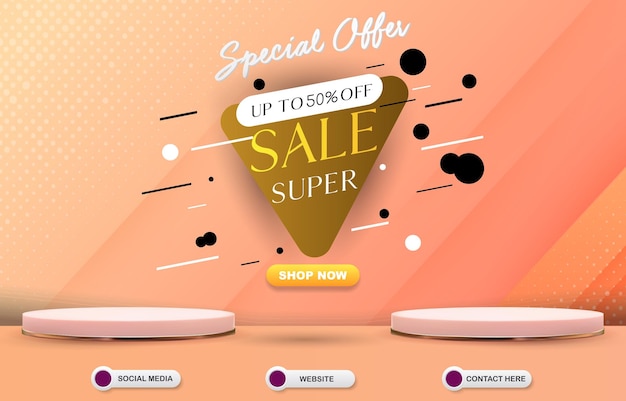 Special offer sale template banner with blank space podium for product with abstract pink gradient background design