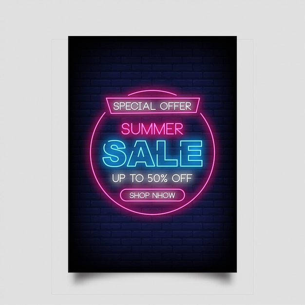 Vettore offerta speciale saldi estivi per banner in stile neon