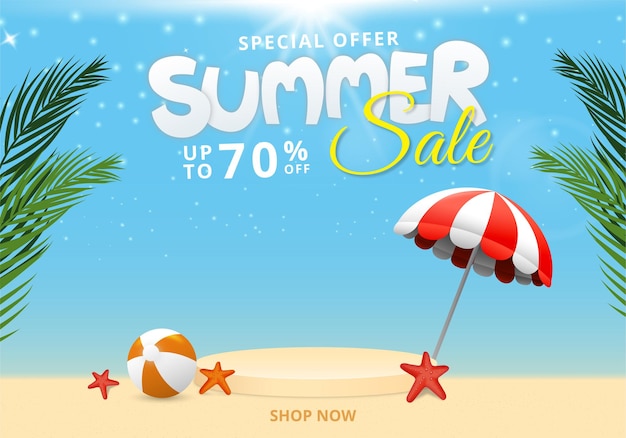 special offer summer sale with beach background