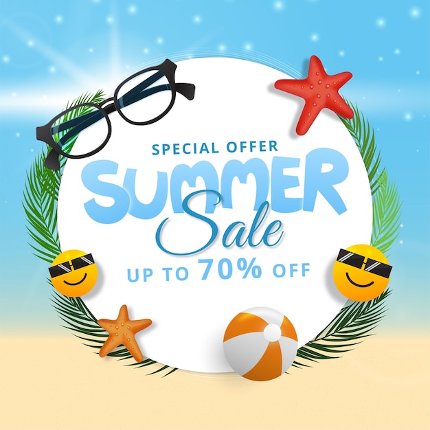 special offer summer sale with beach background