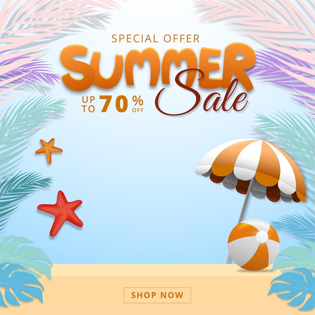 special offer summer sale with beach background