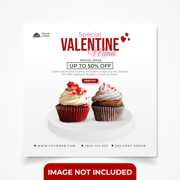 Offerta speciale torta di san valentino social media post banner quadrato modello ristorante o cibo delizioso