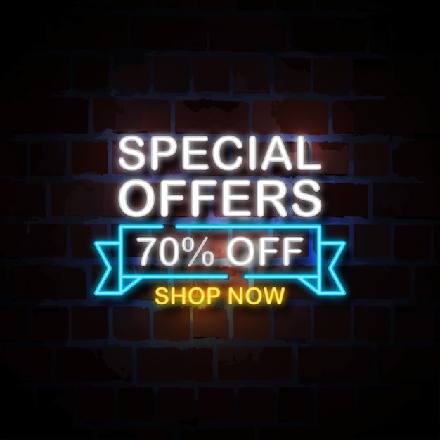 special offers 70% off neon style sign illustration