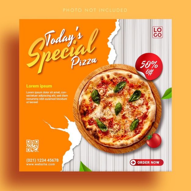 Modello di banner pubblicitario di post di instagram di social media di promozione speciale della pizza