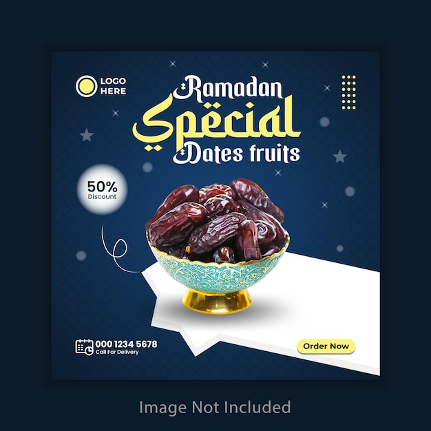 Speciale banner di cibo per il ramadan e design del modello di post sui social media