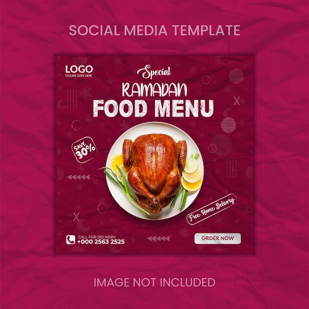 Modello di post sui social media del menu del cibo speciale del ramadan