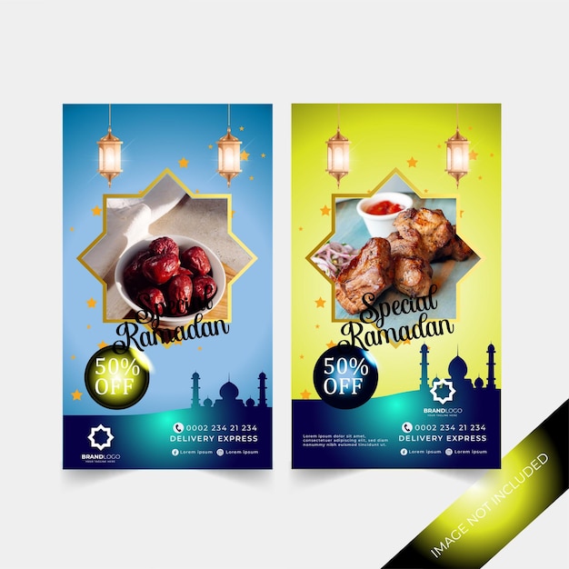 Menu speciale di ramadan kareem e iftar banner sui social media o modello di post su instagram