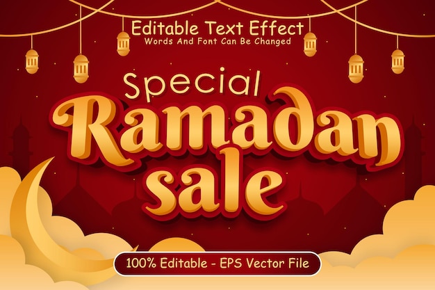 Специальная распродажа Рамадана Редактируемый текстовый эффект 3-мерное тиснение в мультяшном стиле
