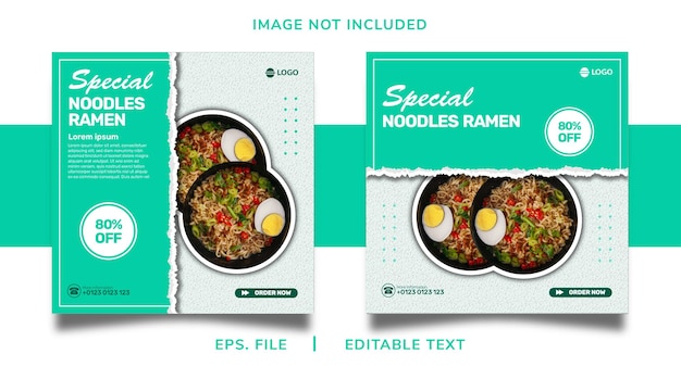 特別ラーメン販売ソーシャルメディアプロモーションとInstagramバナー投稿テンプレートデザイン