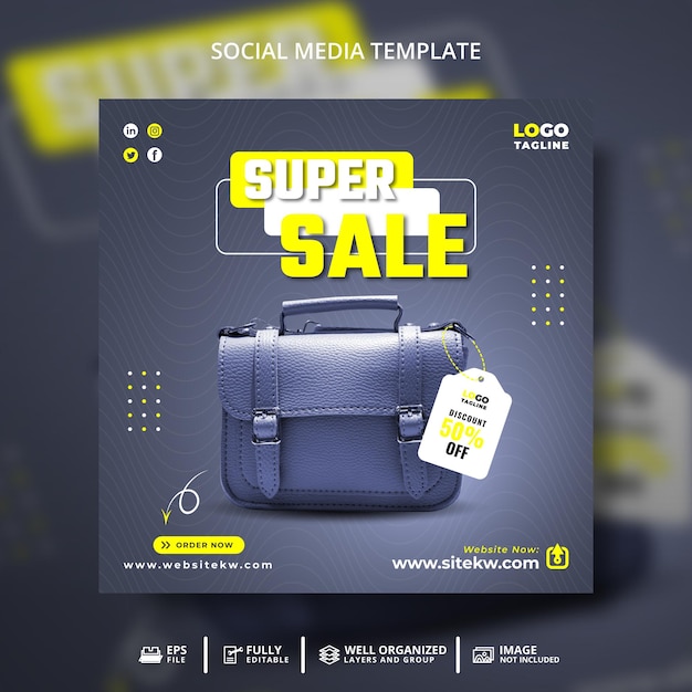 Modello di banner per post su instagram per social media per borsa da donna in vendita speciale