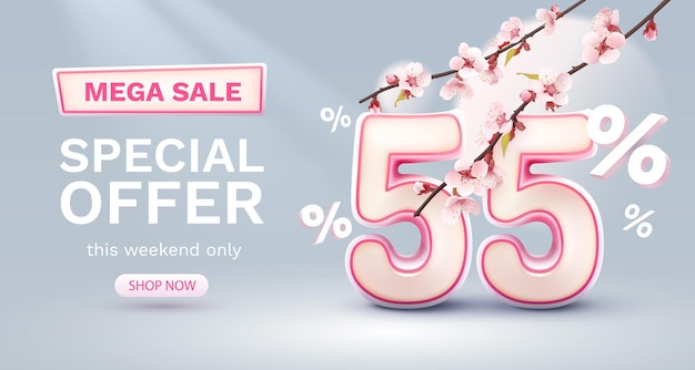 Special spring discount as a gift to the buyer 55 Percentage off sale Vector