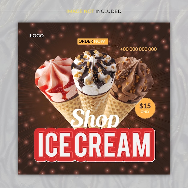 Vettore speciale gelato gustoso e design del modello di social media per cibo promozionale instagram