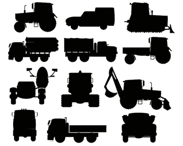 Special transport facilities silhouettes on white background is insulated