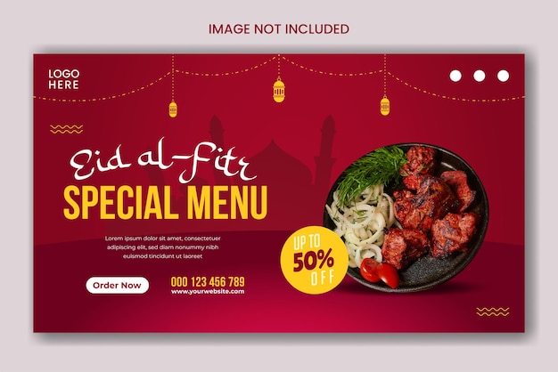 Speciale eid al fitr voedselmenu webbanner sjabloon