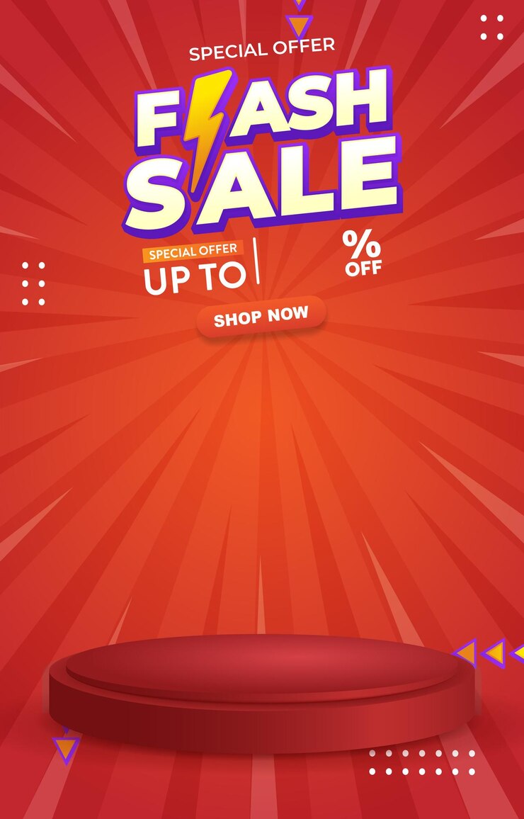 Vector speciale flash sale korting sjabloon banner met lege ruimte 3d podium voor productverkoop met abstract gradiënt rode achtergrond ontwerp8