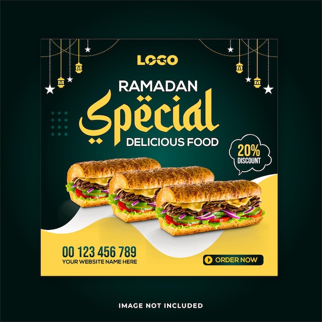 Speciale heerlijke ramadan eten menu sociale media instagram post ontwerpsjabloon premium vector