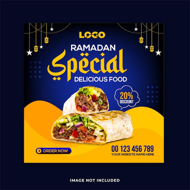 Vector speciale heerlijke ramadan eten menu sociale media instagram post ontwerpsjabloon premium vector