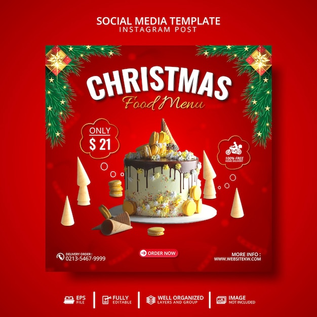 Speciale kersttaart social media post template promotie