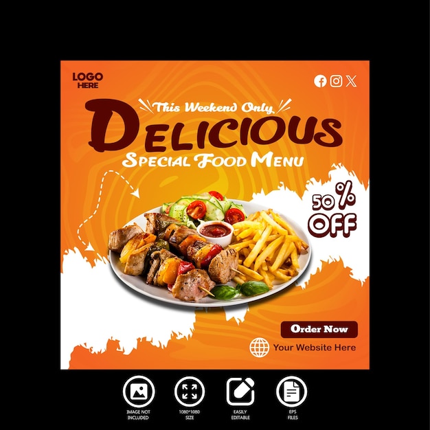 Speciale lekker eten promotie vierkant social media banner post sjabloon