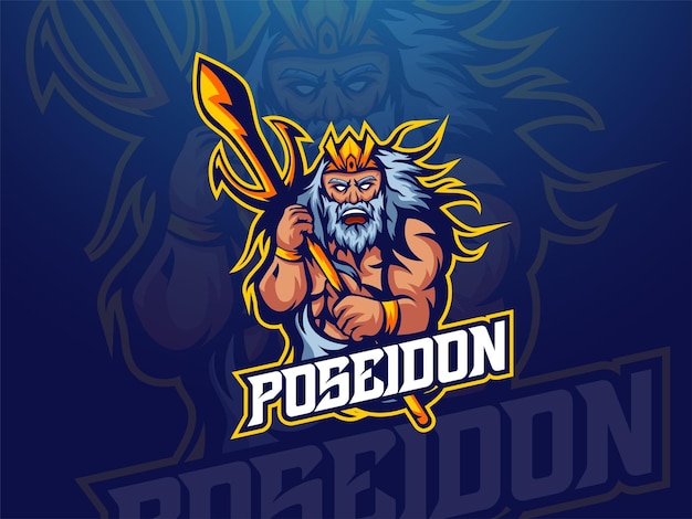 Vector speciale mascotte van poseidon esport-logo