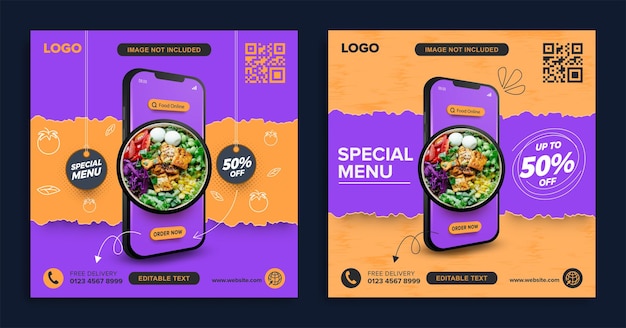 Speciale menupromotie op mobiele online bannersjabloon voor eten