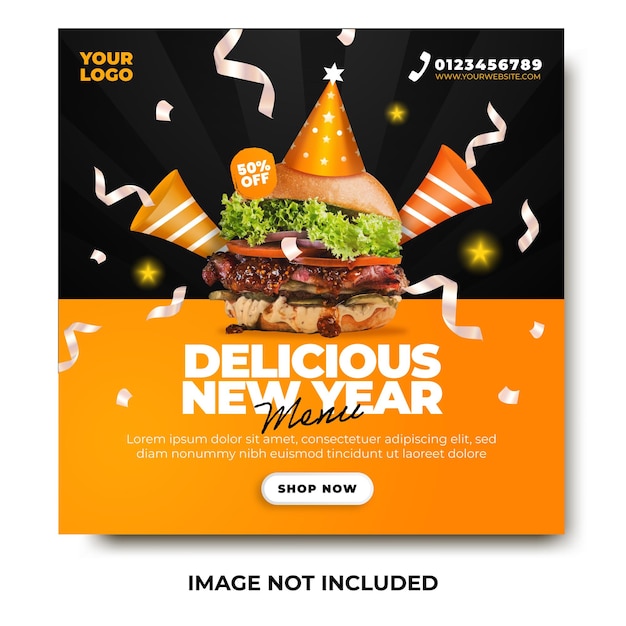 Speciale menusjabloon voor nieuwjaar voor post op sociale media
