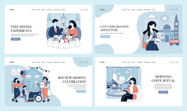 Speciale momenten vastleggen levens mijlpalen met illustraties van dineren uit stedelijke avonturen