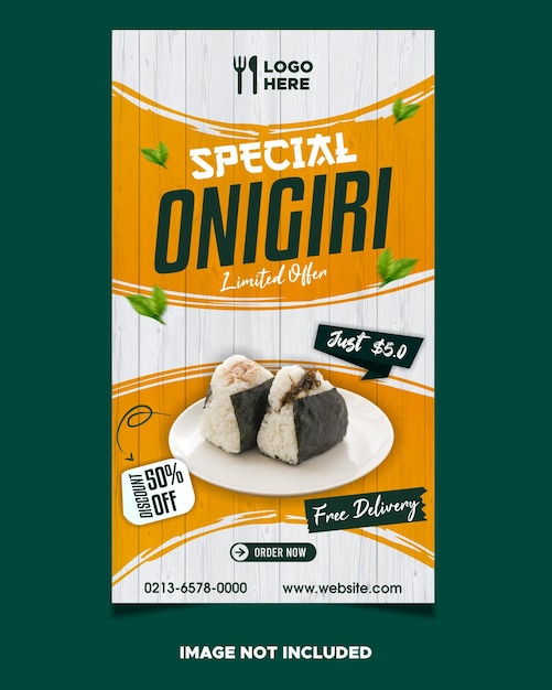 Speciale onigiri en voedselmenu instagram en facebook verhaalsjabloon