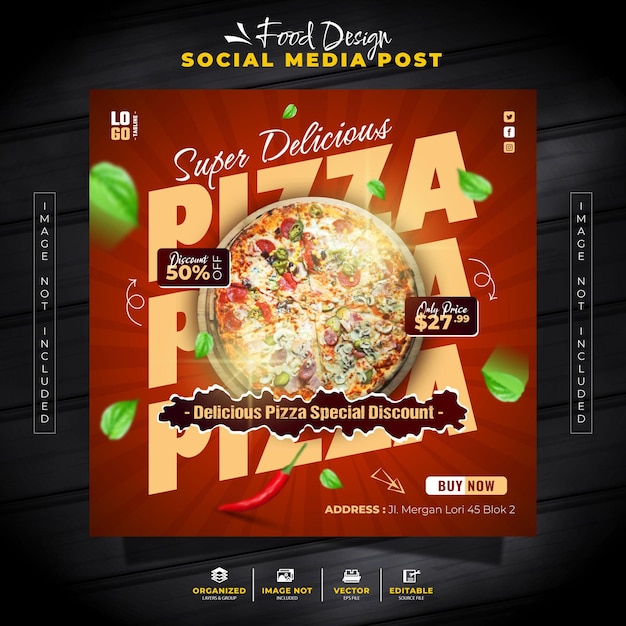 Speciale pizza Italiaanse voedingsmiddelen Social Media Post en Banner Template