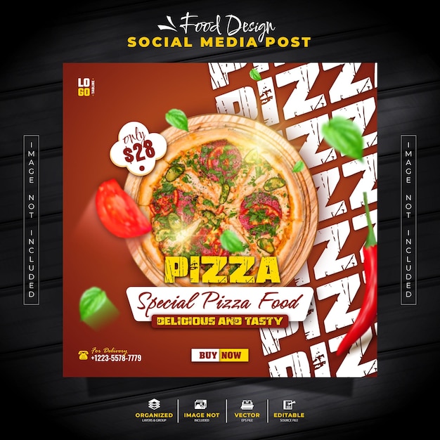 Speciale promotie Pizza Fast Food Menu Social Media Post en Banner Template voor promotie